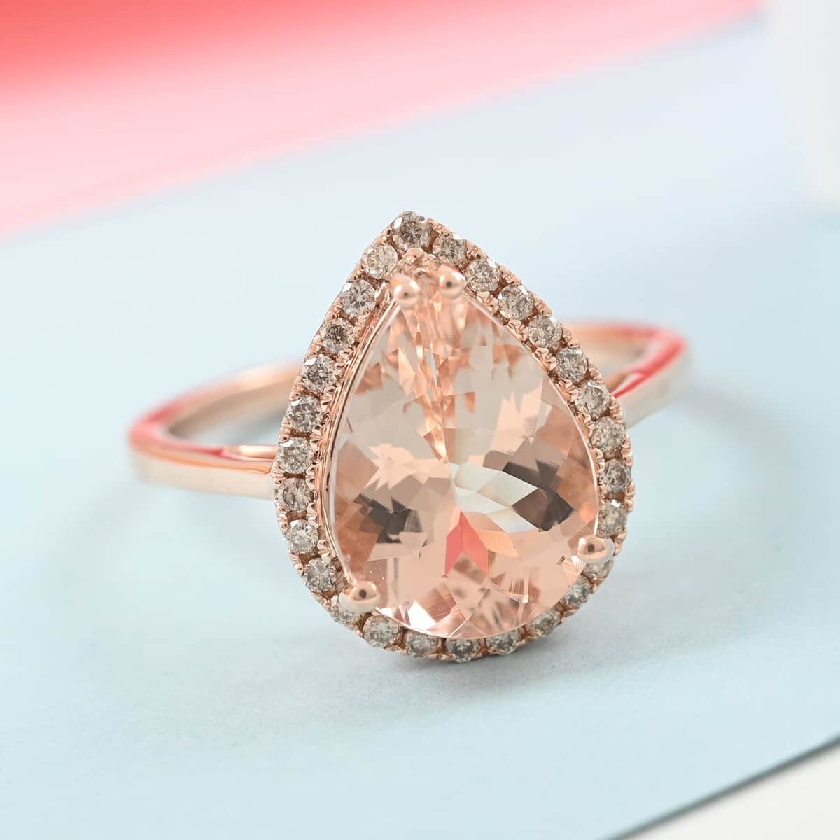 Luxoro 14K Rose Gold AAA Marropino Morganite and G-H I2 Diamond Ring (Size 7.0) 3.65 ctw image number 1