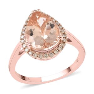 Luxoro 14K Rose Gold AAA Marropino Morganite and G-H I2 Diamond Ring (Size 8.0) 3.65 ctw