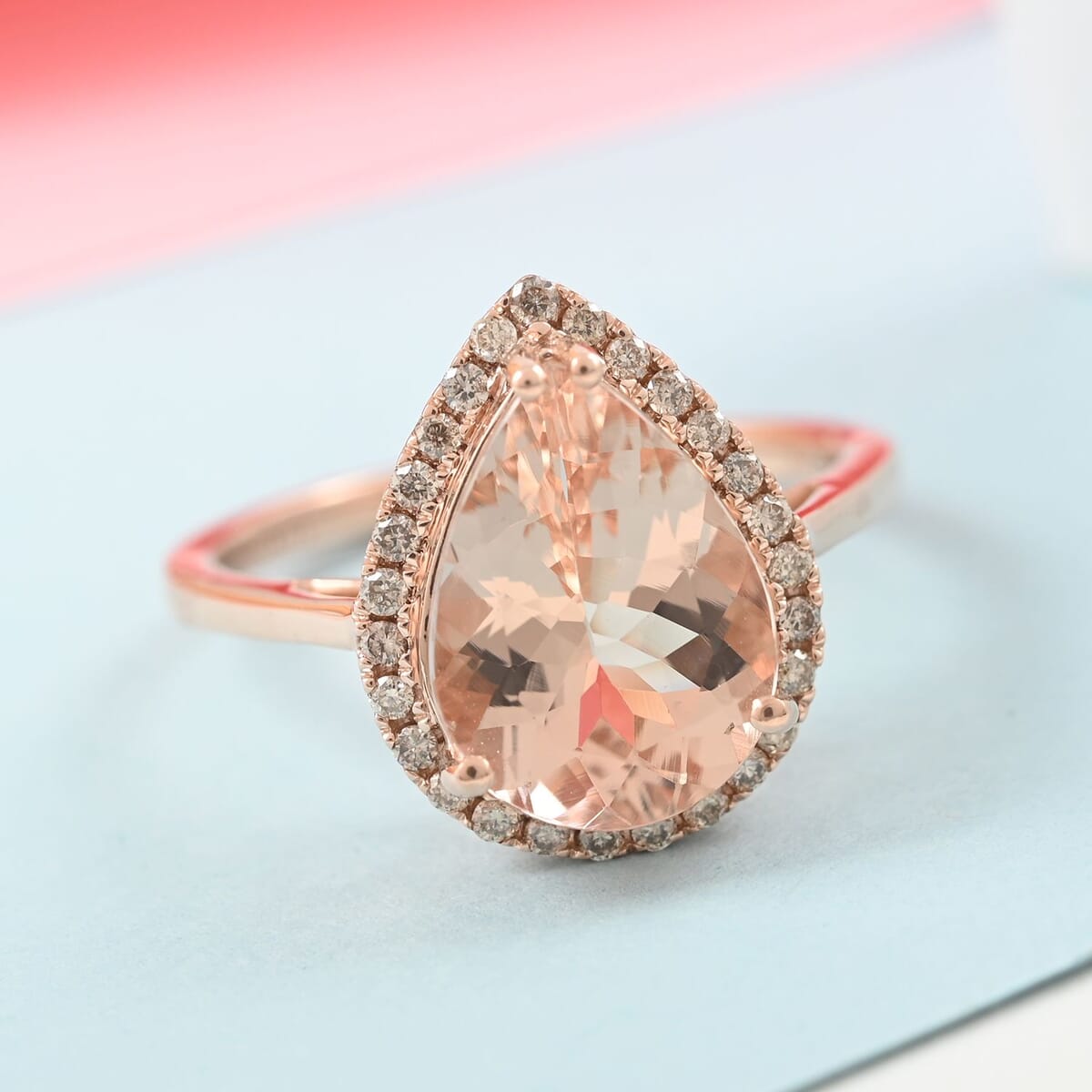 Luxoro 14K Rose Gold AAA Marropino Morganite and G-H I2 Diamond Ring (Size 8.0) 3.65 ctw image number 1