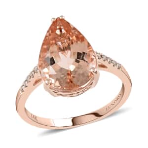 Luxoro 14K Rose Gold AAA Marropino Morganite and G-H I2 Diamond Ring (Size 6.0) 4.70 ctw