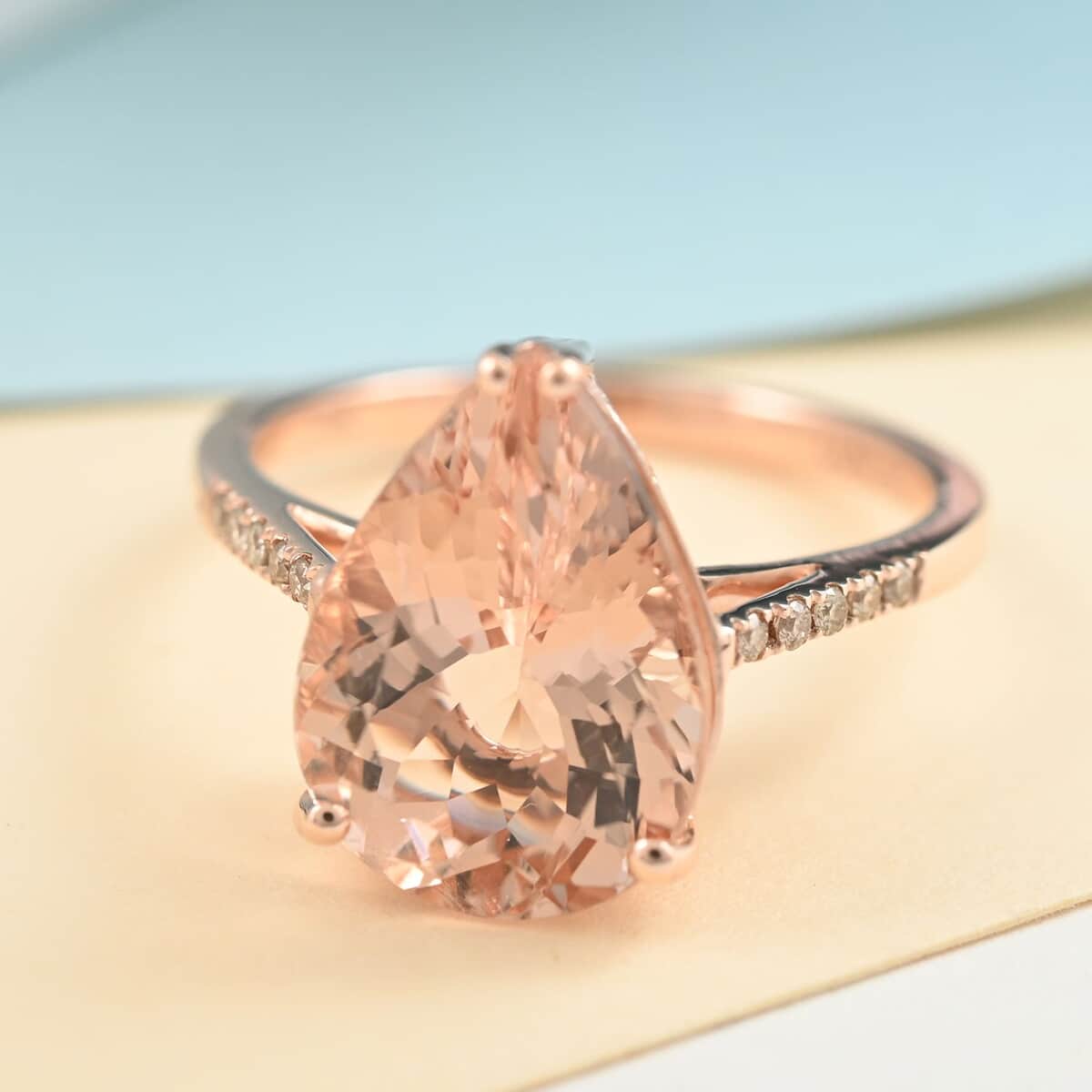 Luxoro 14K Rose Gold AAA Marropino Morganite and G-H I2 Diamond Ring (Size 6.0) 4.70 ctw image number 1