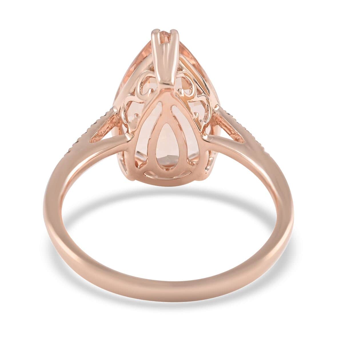 Luxoro 14K Rose Gold AAA Marropino Morganite and G-H I2 Diamond Ring (Size 6.0) 4.70 ctw image number 4