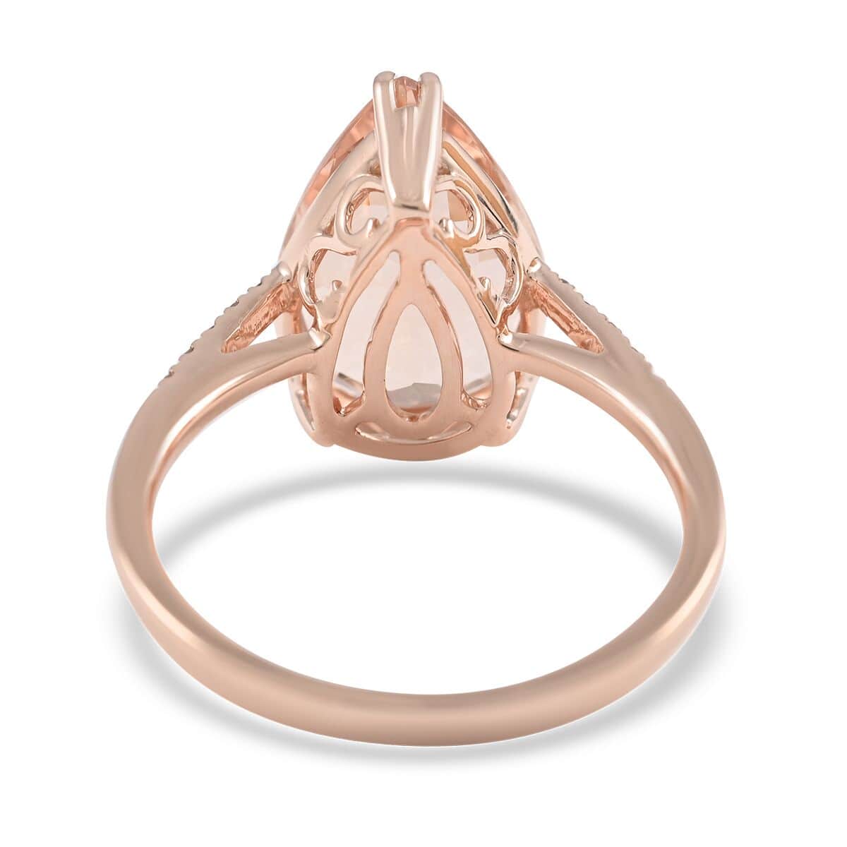 Luxoro 14K Rose Gold AAA Marropino Morganite and G-H I2 Diamond Ring (Size 8.0) 4.70 ctw image number 4