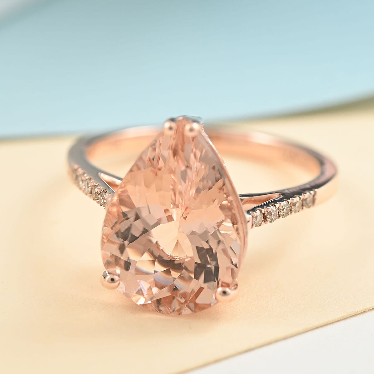 Luxoro 14K Rose Gold AAA Marropino Morganite and G-H I2 Diamond Ring (Size 10.0) 4.70 ctw image number 1