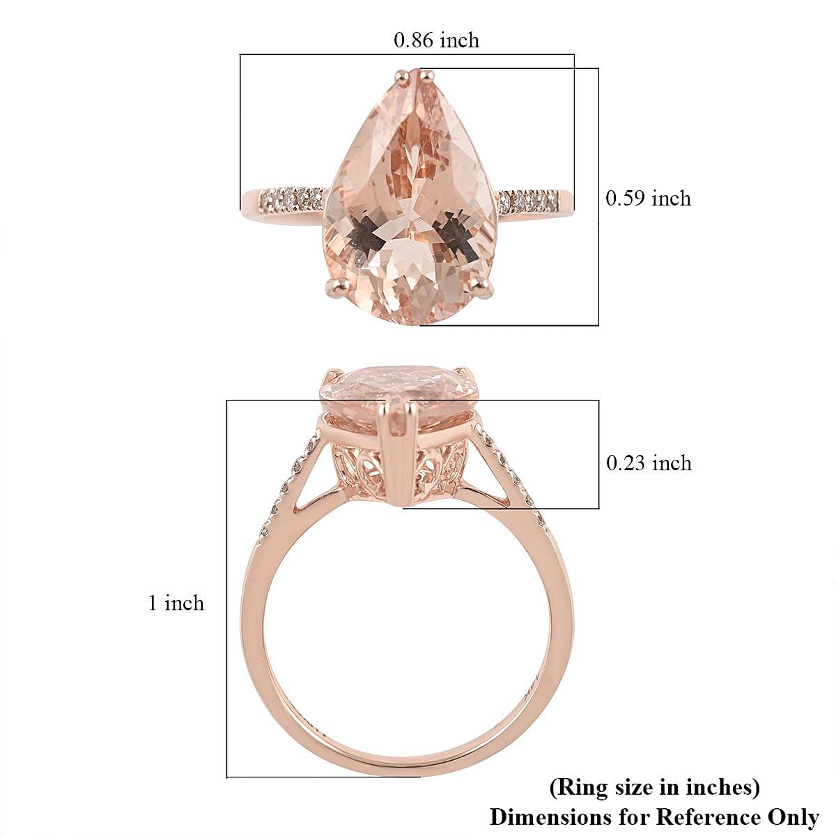 Luxoro 14K Rose Gold AAA Marropino Morganite and G-H I2 Diamond Ring (Size 10.0) 4.70 ctw image number 5