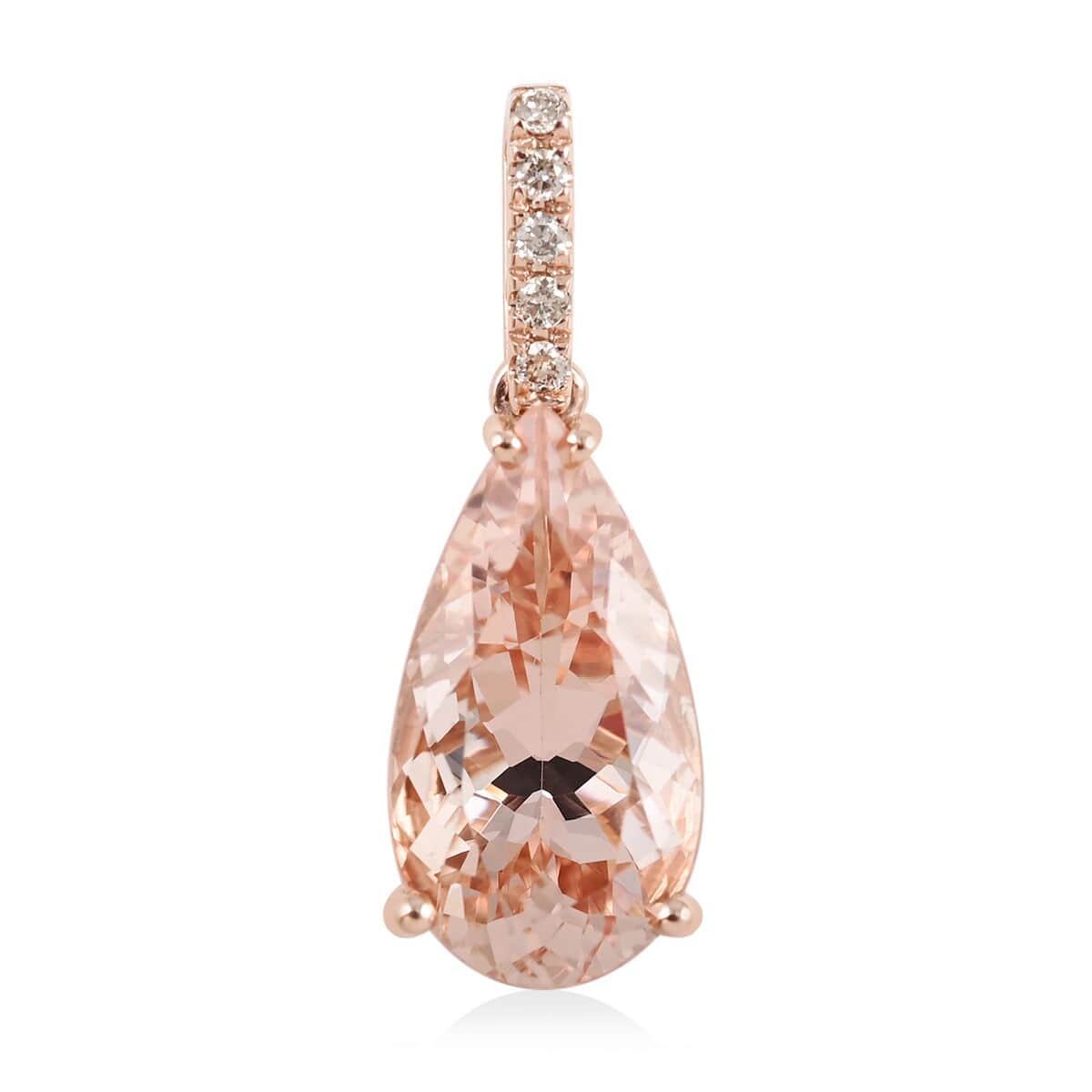 Luxoro 14K Rose Gold AAA Marropino Morganite and G-H I2 Diamond Pendant 2.50 ctw image number 0