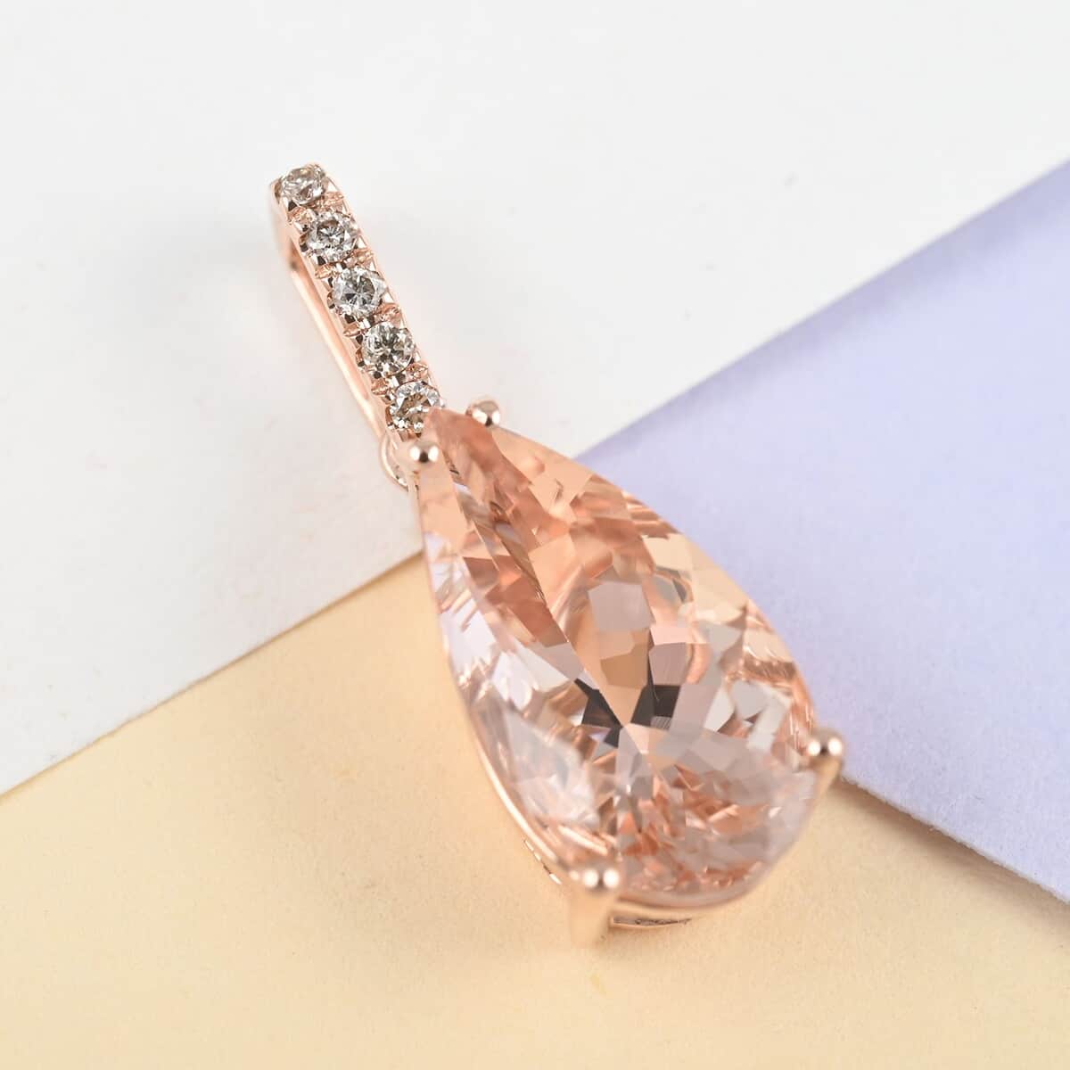 Luxoro 14K Rose Gold AAA Marropino Morganite and G-H I2 Diamond Pendant 2.50 ctw image number 1