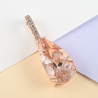 Luxoro 14K Rose Gold AAA Marropino Morganite and G-H I2 Diamond Pendant without Chain 2.50 ctw