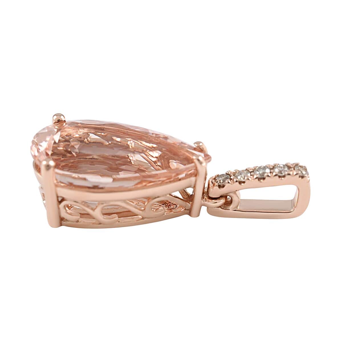 Luxoro 14K Rose Gold AAA Marropino Morganite and G-H I2 Diamond Pendant 2.50 ctw image number 2