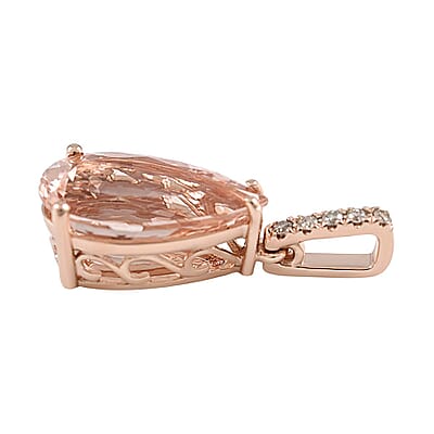 Luxoro 14K Rose Gold AAA Marropino Morganite and G-H I2 Diamond Pendant without Chain 2.50 ctw
