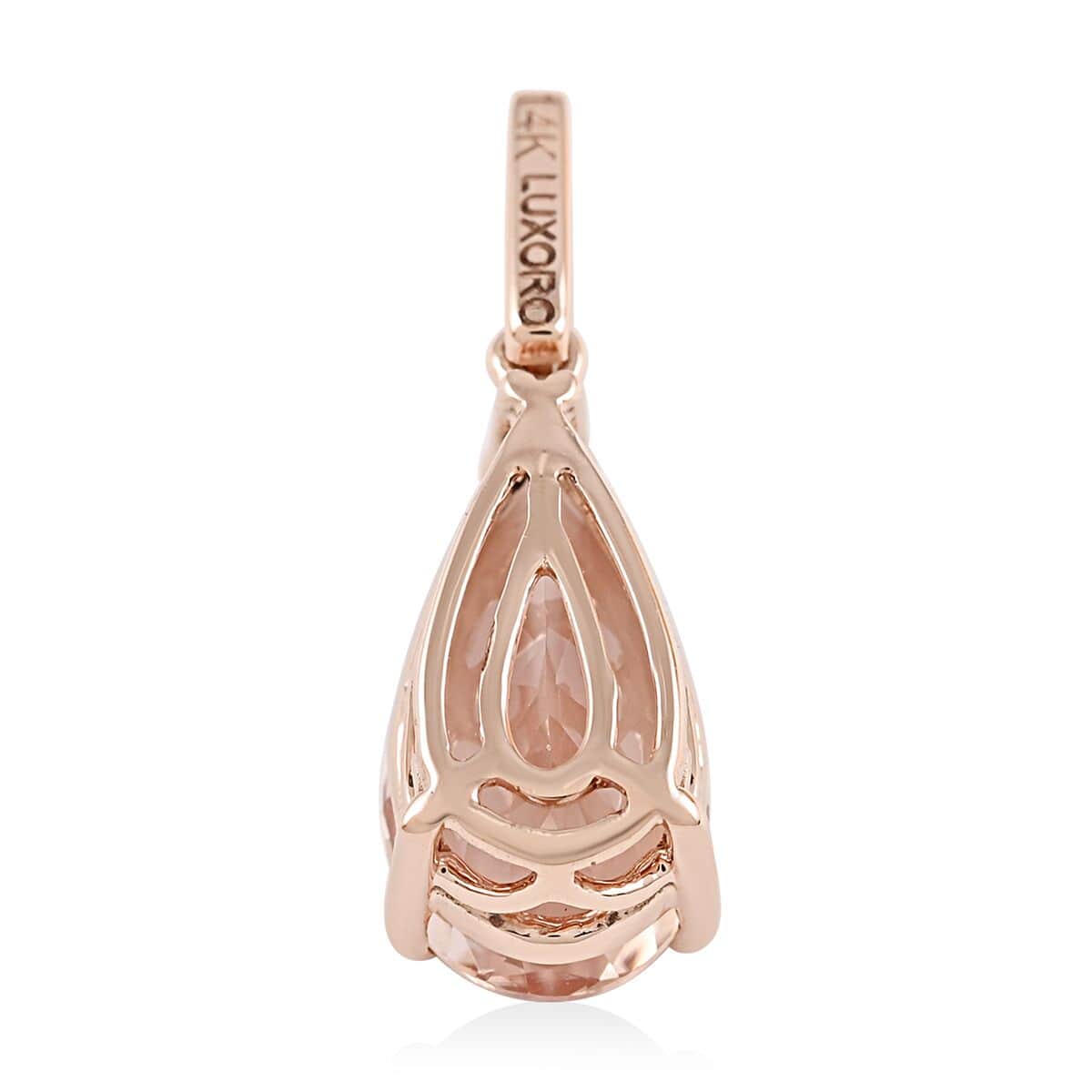 Luxoro 14K Rose Gold AAA Marropino Morganite and G-H I2 Diamond Pendant 2.50 ctw image number 3