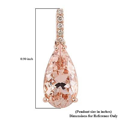 Luxoro 14K Rose Gold AAA Marropino Morganite and G-H I2 Diamond Pendant without Chain 2.50 ctw