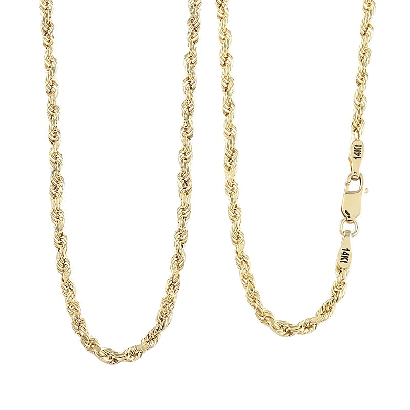 14K Yellow Gold 3mm Rope Necklace 24 Inches 6 Grams