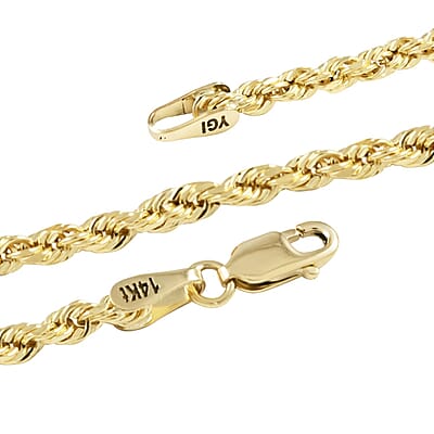 14K Yellow Gold 3mm Rope Necklace 24 Inches 6 Grams