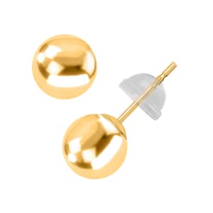 14K Yellow Gold Stud Earrings, Round Ball Gold Earrings with Silicone Backs, Gold Jewelry 5 mm