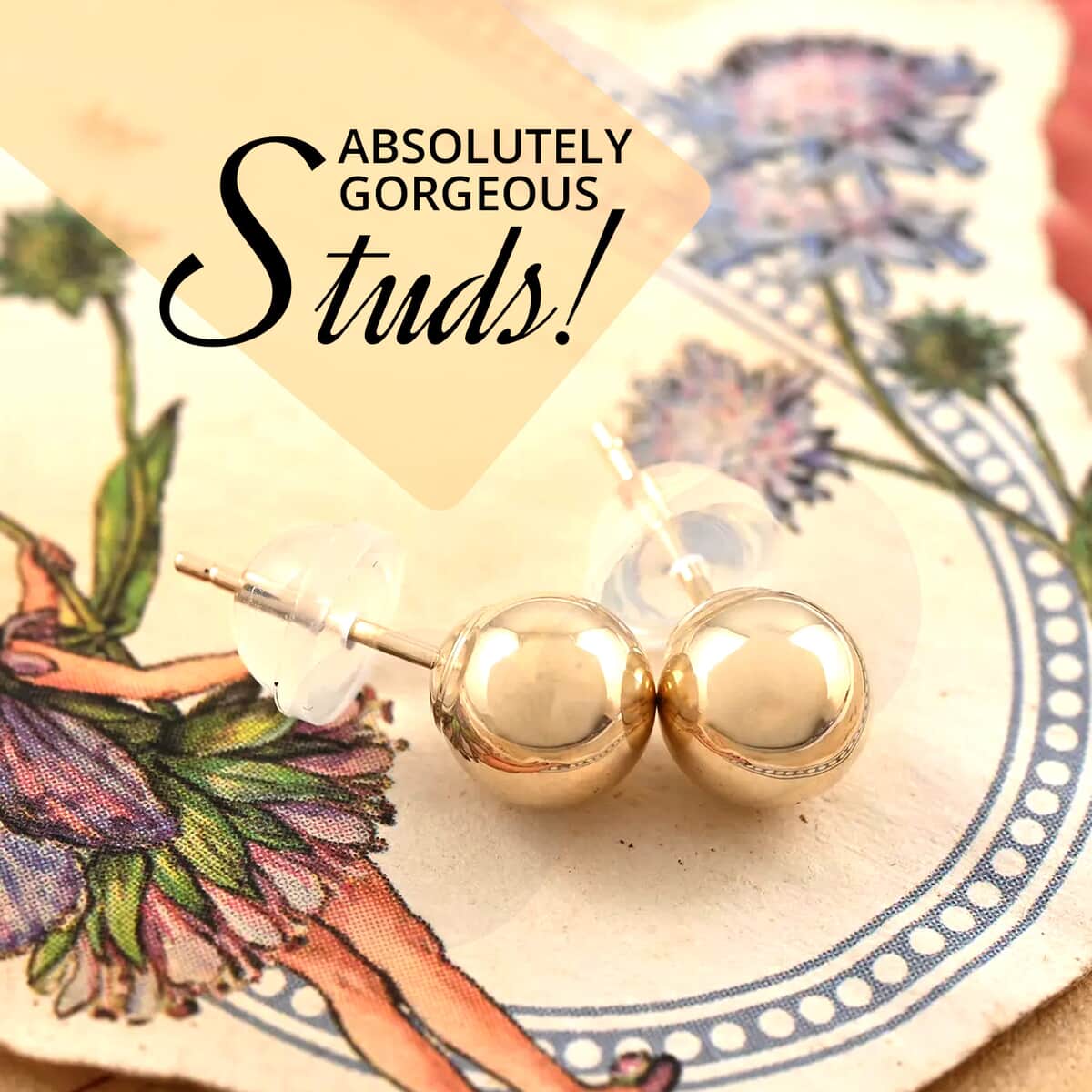 14K Yellow Gold Stud Earrings, Round Ball Gold Earrings with Silicone Backs, Gold Jewelry 5 mm image number 2