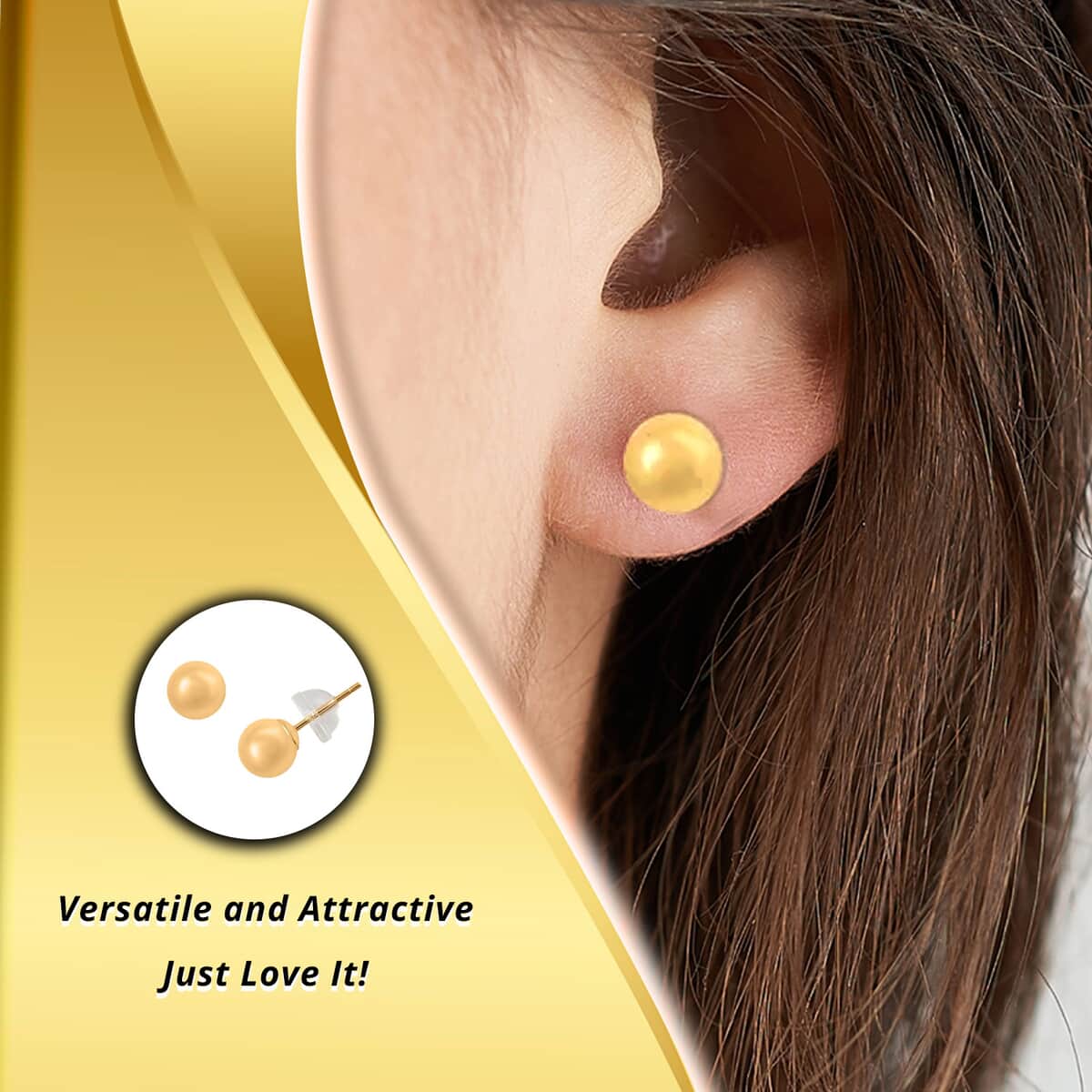 14K Yellow Gold Stud Earrings, Round Ball Gold Earrings with Silicone Backs, Gold Jewelry 5 mm image number 3