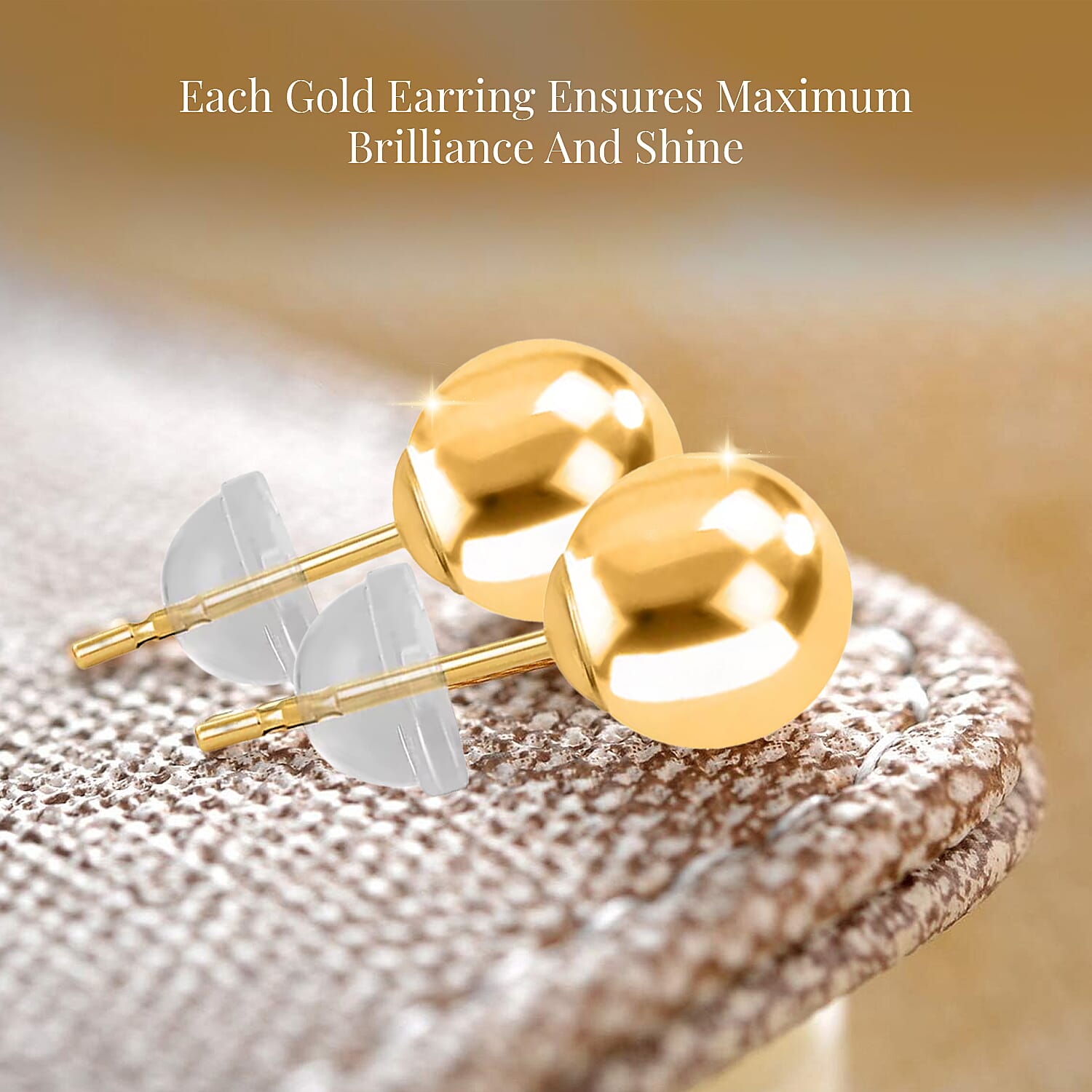 Round 5mm Ball Stud Earrings in 14K Yellow Gold with Silicone Backs