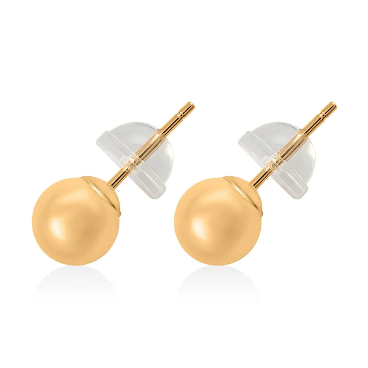 14K Yellow Gold Stud Earrings, Round Ball Gold Earrings with Silicone Backs, Gold Jewelry 5 mm image number 5