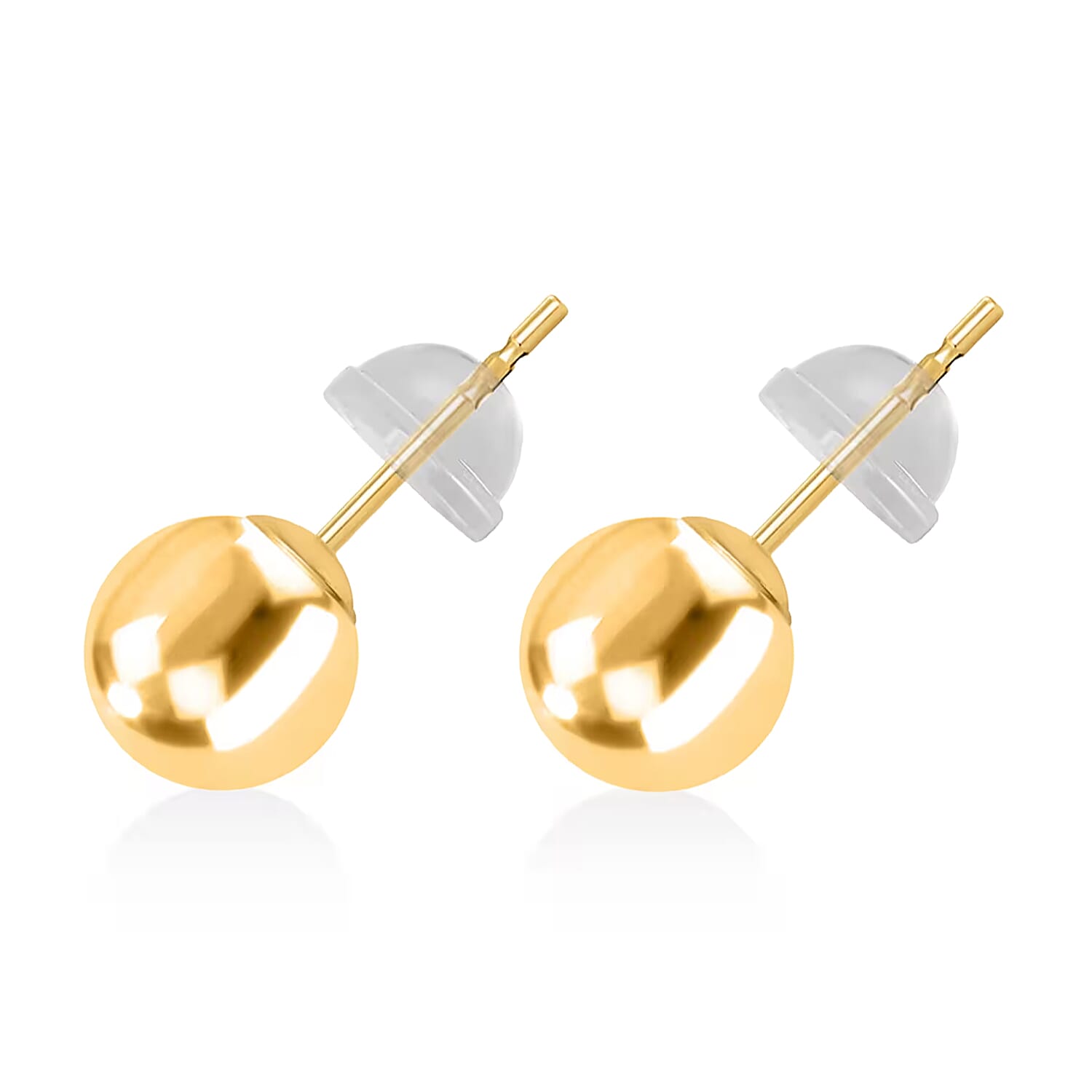 Round 5mm Ball Stud Earrings in 14K Yellow Gold with Silicone Backs