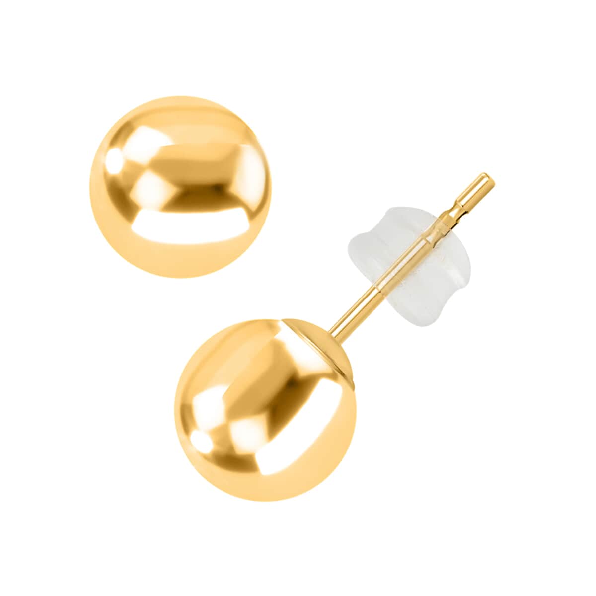 14K Yellow Gold Stud Earrings, Round Ball Gold Earrings with Silicone Backs, Gold Jewelry 8 mm 0.4 Grams image number 0
