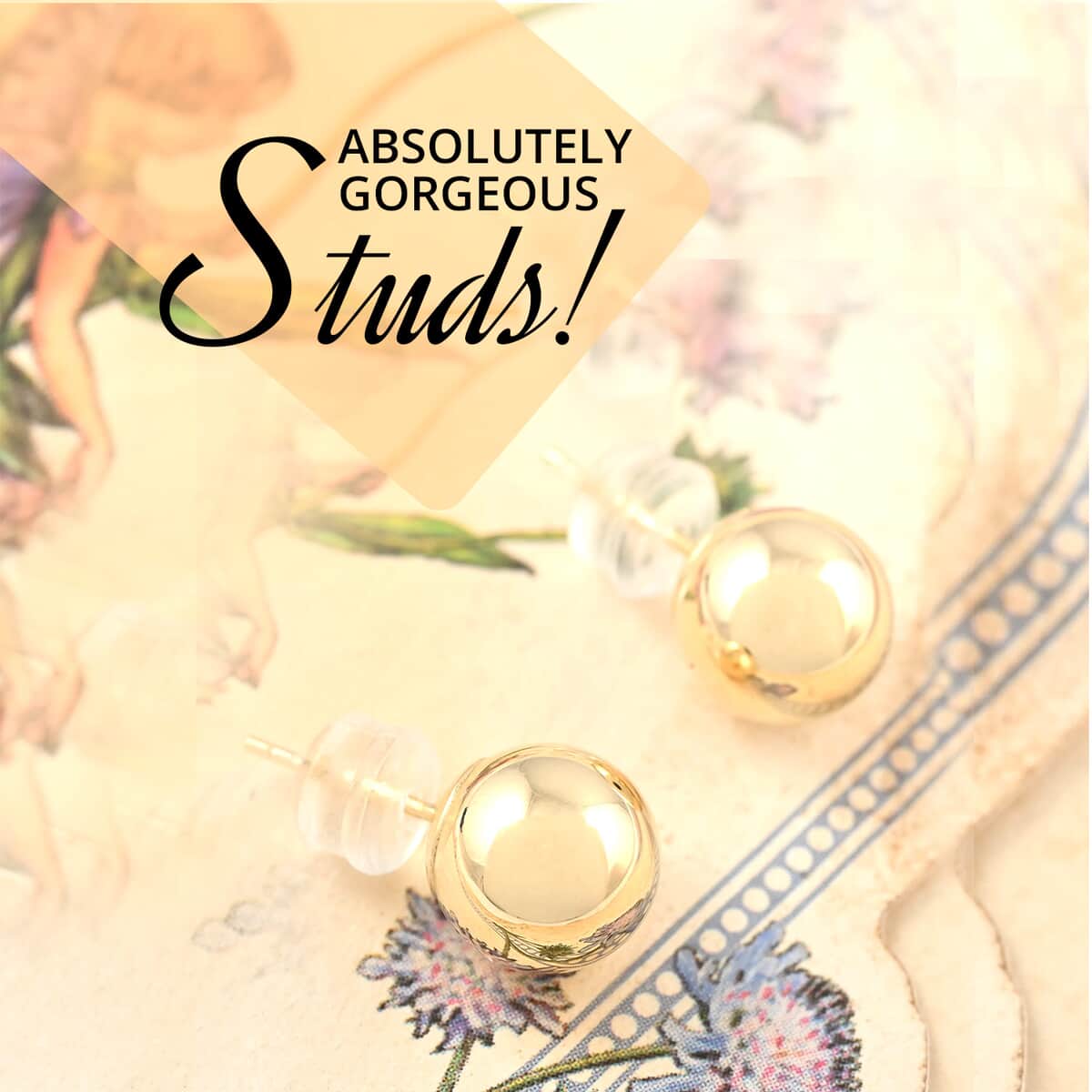 14K Yellow Gold Stud Earrings, Round Ball Gold Earrings with Silicone Backs, Gold Jewelry 8 mm 0.4 Grams image number 2