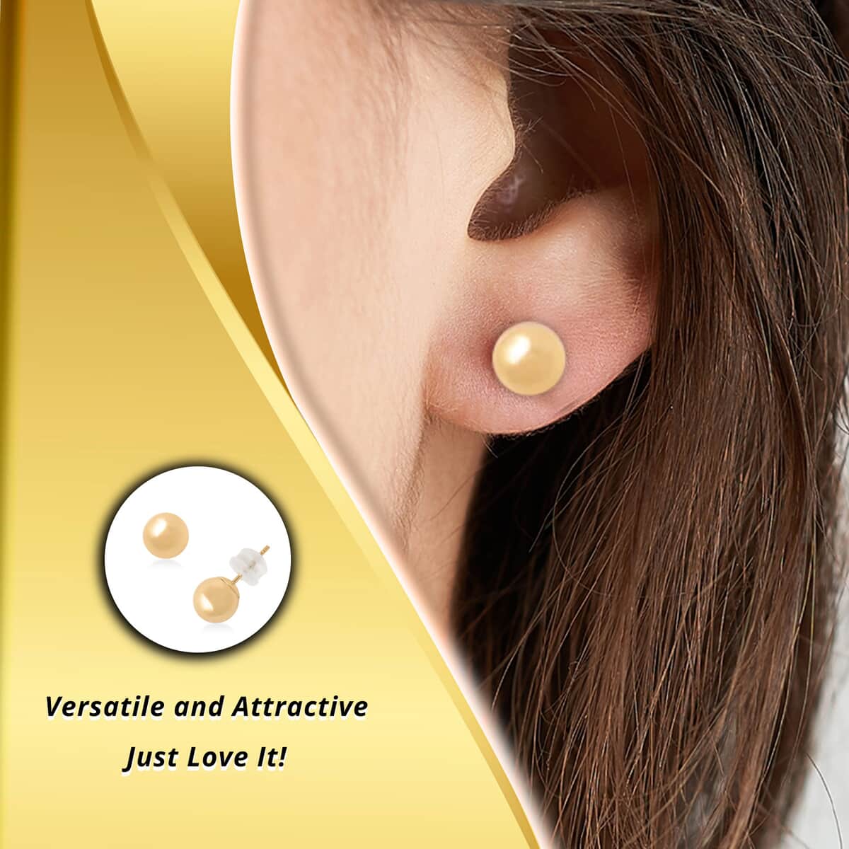 14K Yellow Gold Stud Earrings, Round Ball Gold Earrings with Silicone Backs, Gold Jewelry 8 mm 0.4 Grams image number 3