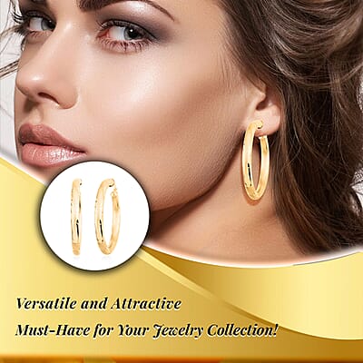 14K Yellow Gold Diamond-Cut Hoop Earrings, Gold Hoops, Hoop Earrings, Diamond Cut Hoop 45mm 4.50 Grams