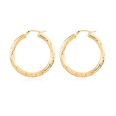 14K Yellow Gold Diamond-Cut Hoop Earrings, Gold Hoops, Hoop Earrings, Diamond Cut Hoop 45mm 4.50 Grams