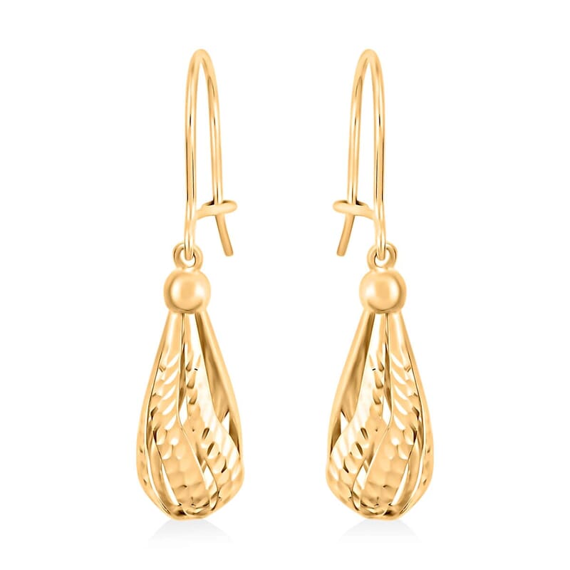 14K Yellow Gold Earrings, Tear Drop Earrings, Diamond Cut Earrings, Dangle Earrings, Gold Drop Earrings , Fish Hook Earrings 2.5 Grams