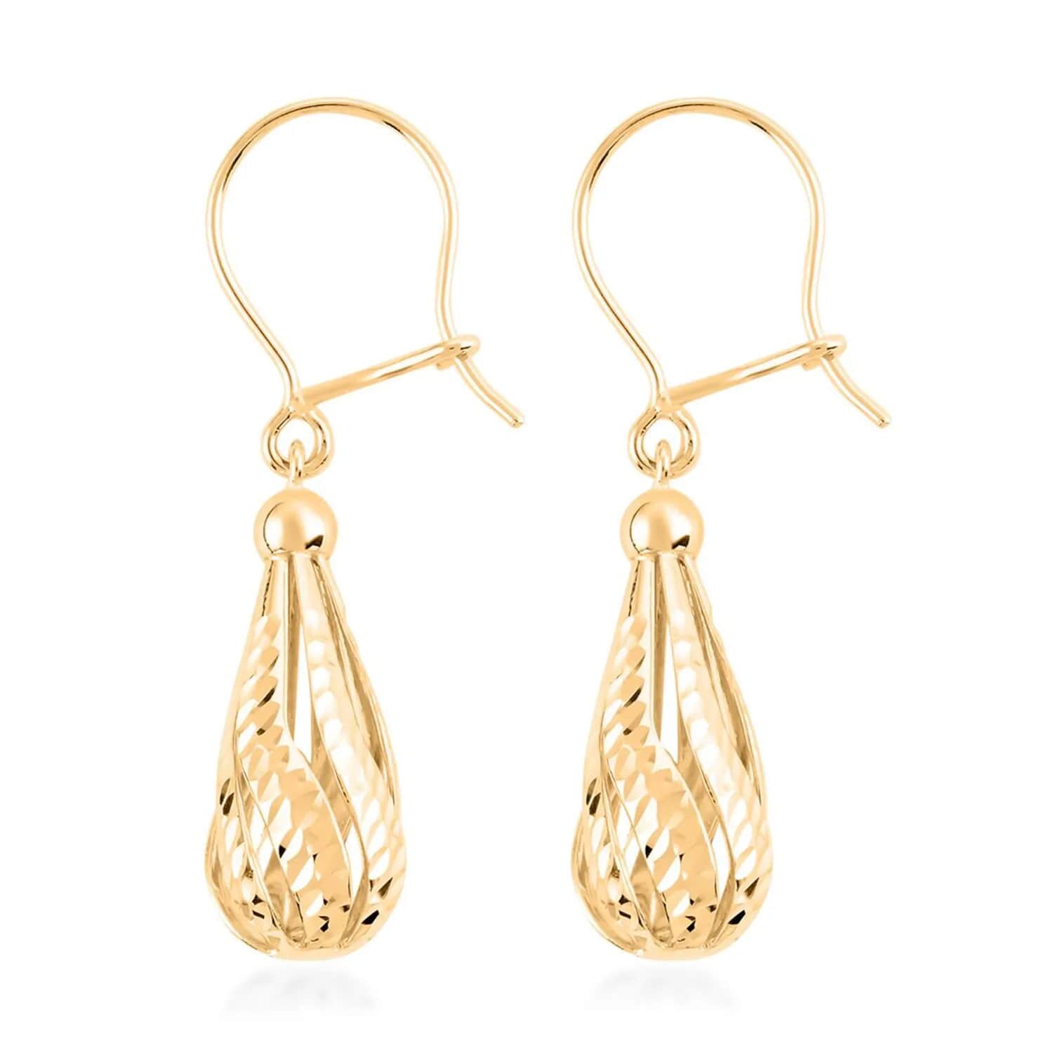 Buy 14K Yellow Gold Earrings, Tear Drop Earrings, Diamond Cut