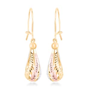 14K Yellow, Rose and White Gold Diamond-cut Tricolor Tear Drop Earrings 2.40 Grams