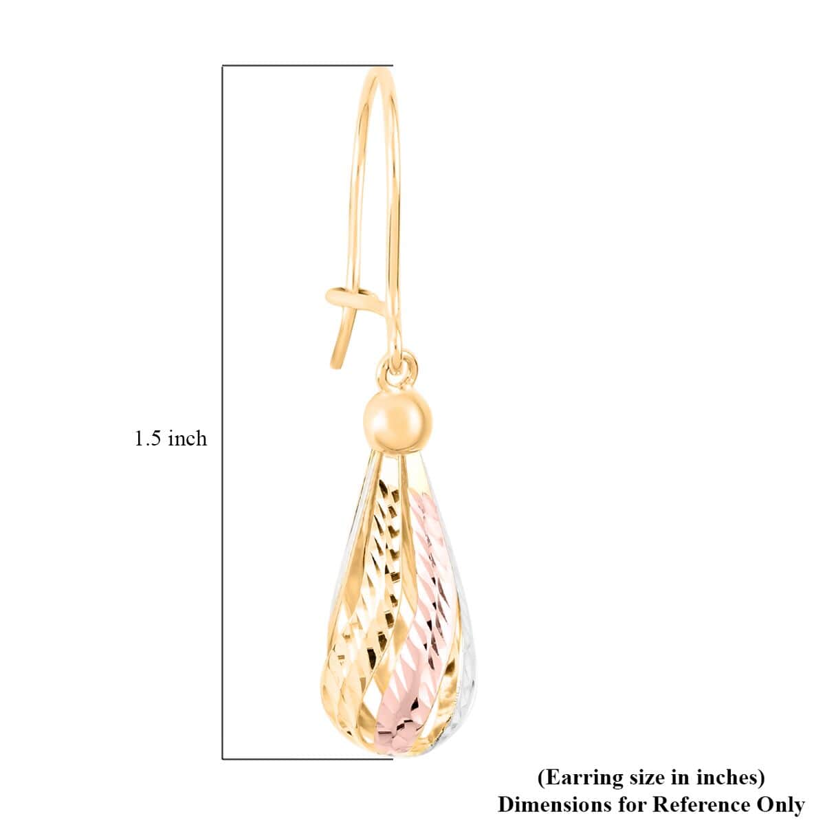 14K Yellow, Rose and White Gold Diamond-cut Tricolor Tear Drop Earrings 2.40 Grams image number 4