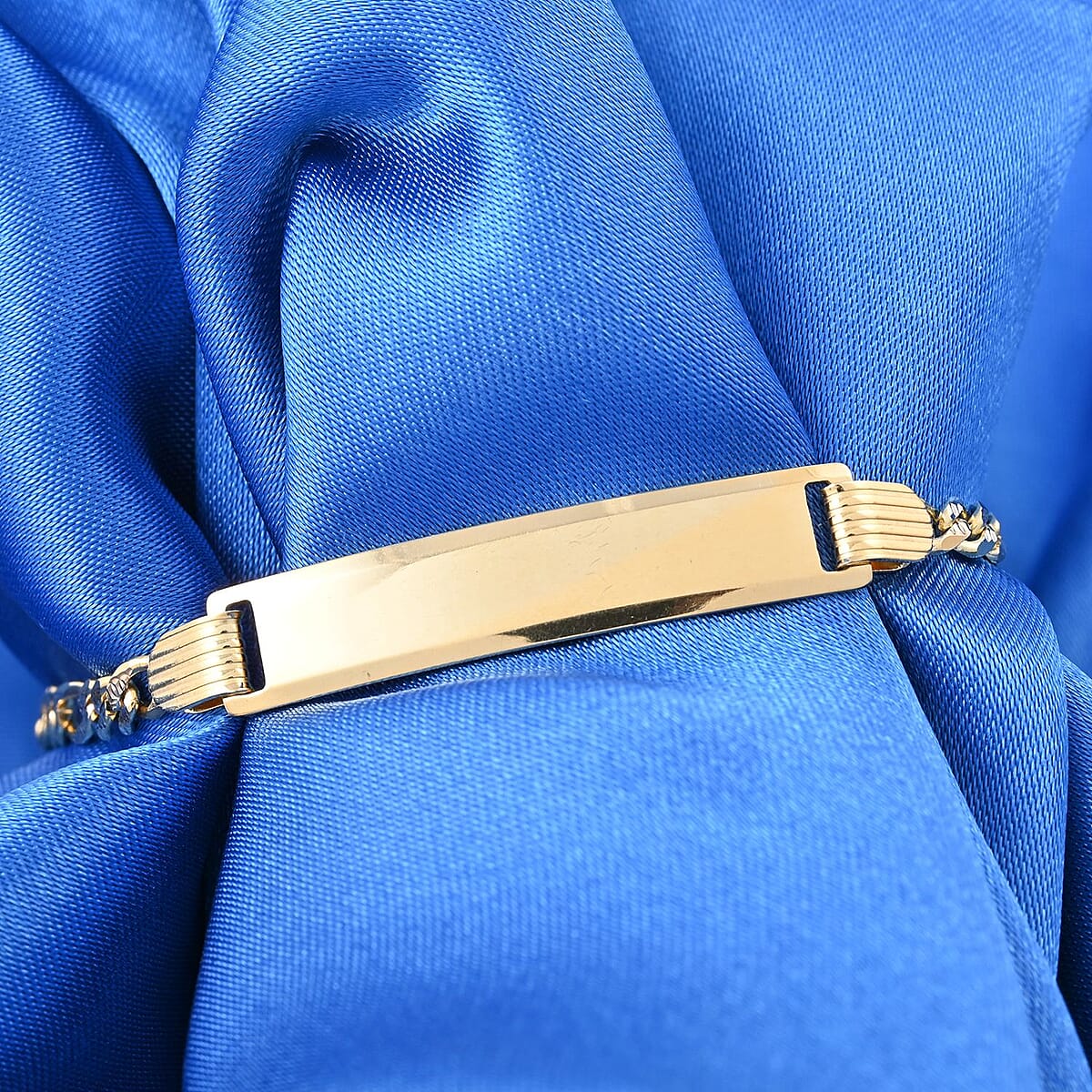 14K Yellow and White Gold 3mm Figaro Pave ID Bracelet (6.00 In) 3.70 Grams image number 1