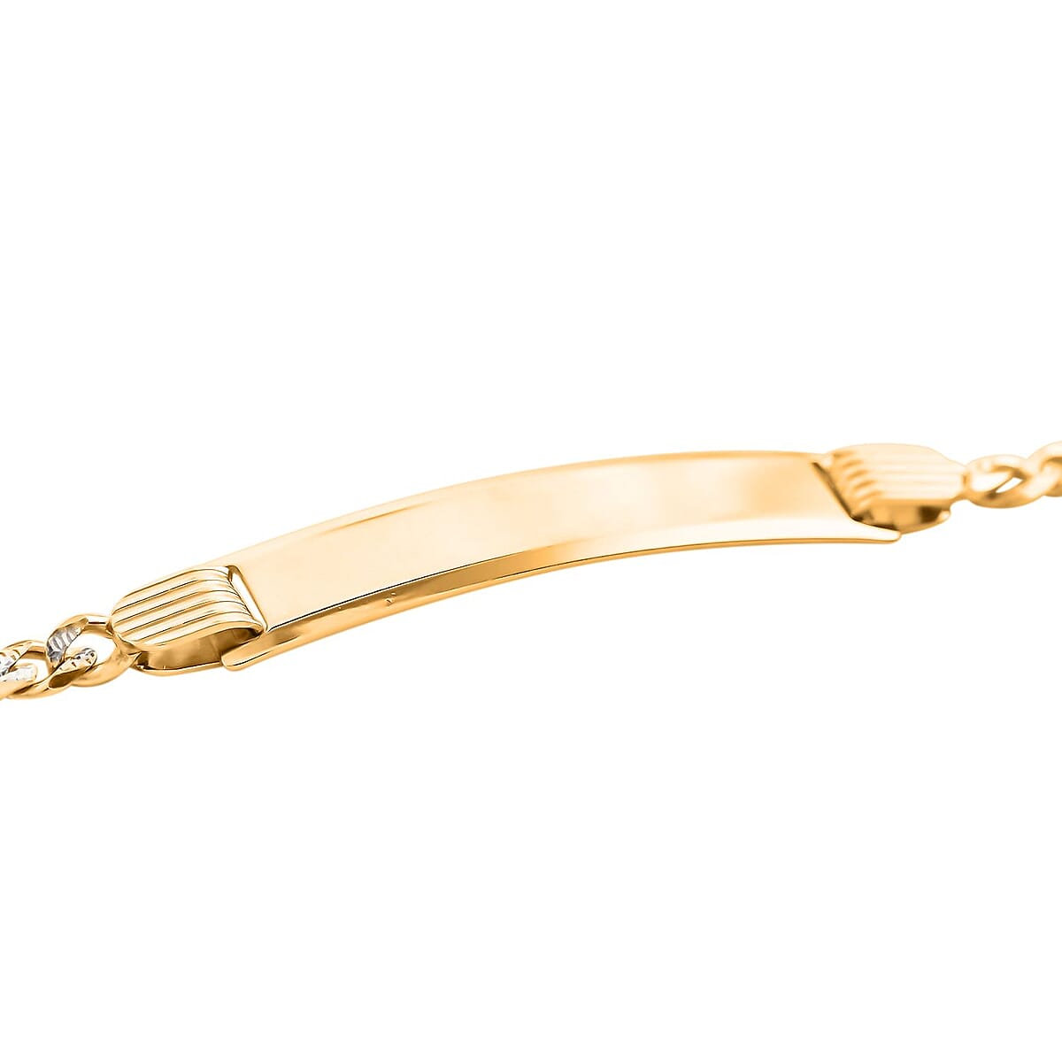 14K Yellow and White Gold 3mm Figaro Pave ID Bracelet (6.00 In) 3.70 Grams image number 2