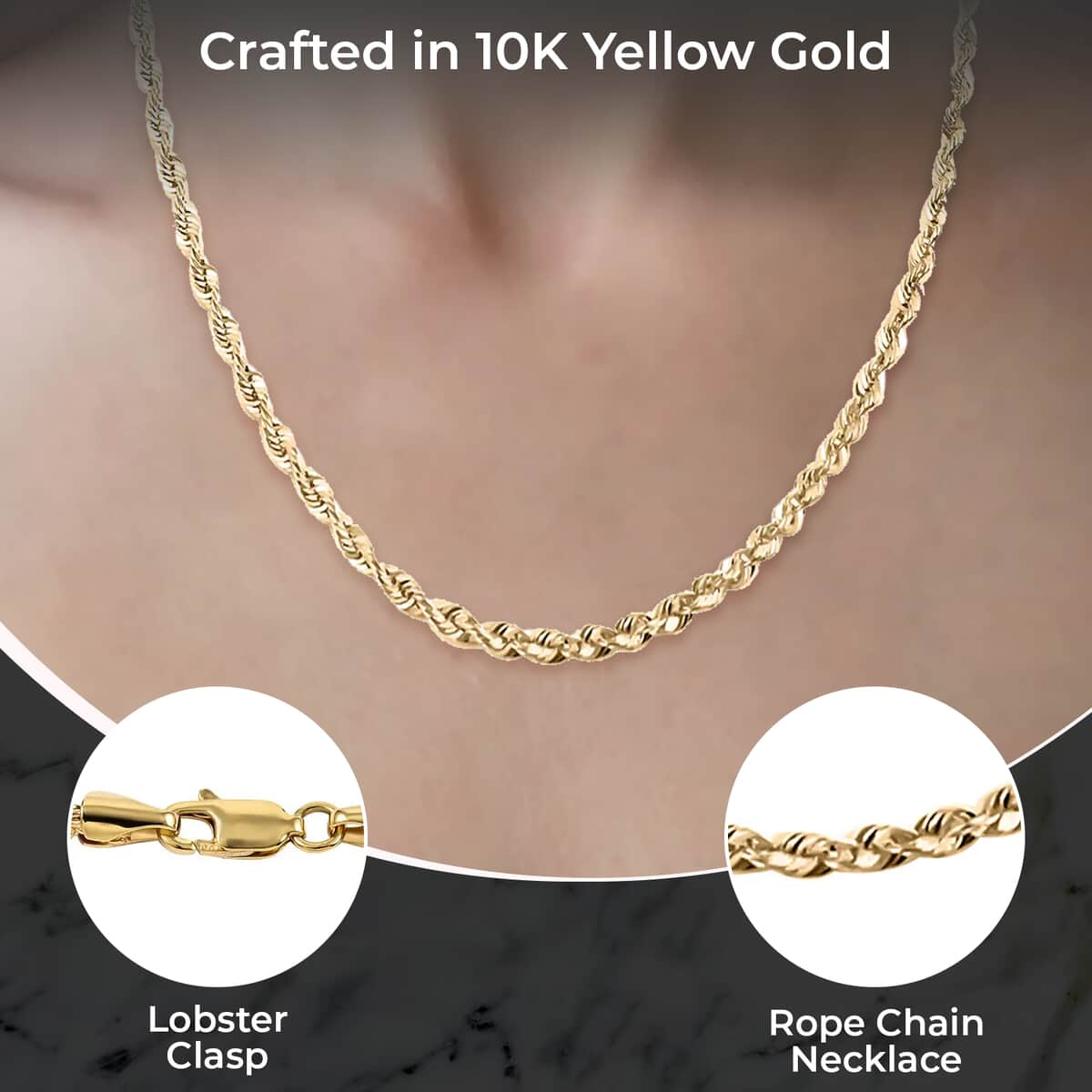 10K Yellow Gold Rope Chain Necklace, 20 Inch Necklace, Gold Jewelry 1.5mm 1.4 Grams image number 2
