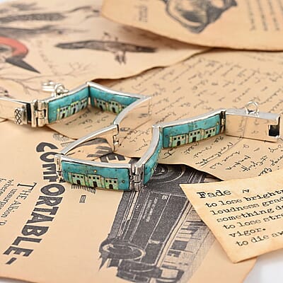 Santa Fe Style Kingman Turquoise and Lab Created Opal Bracelet in Sterling Silver (7.00 In) 35.20 ctw