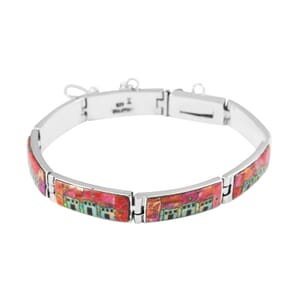 Santa Fe Style Lab Created Opal and Rainbow Multi Color Turquoise Bracelet in Sterling Silver (7.00 In) 35.20 ctw