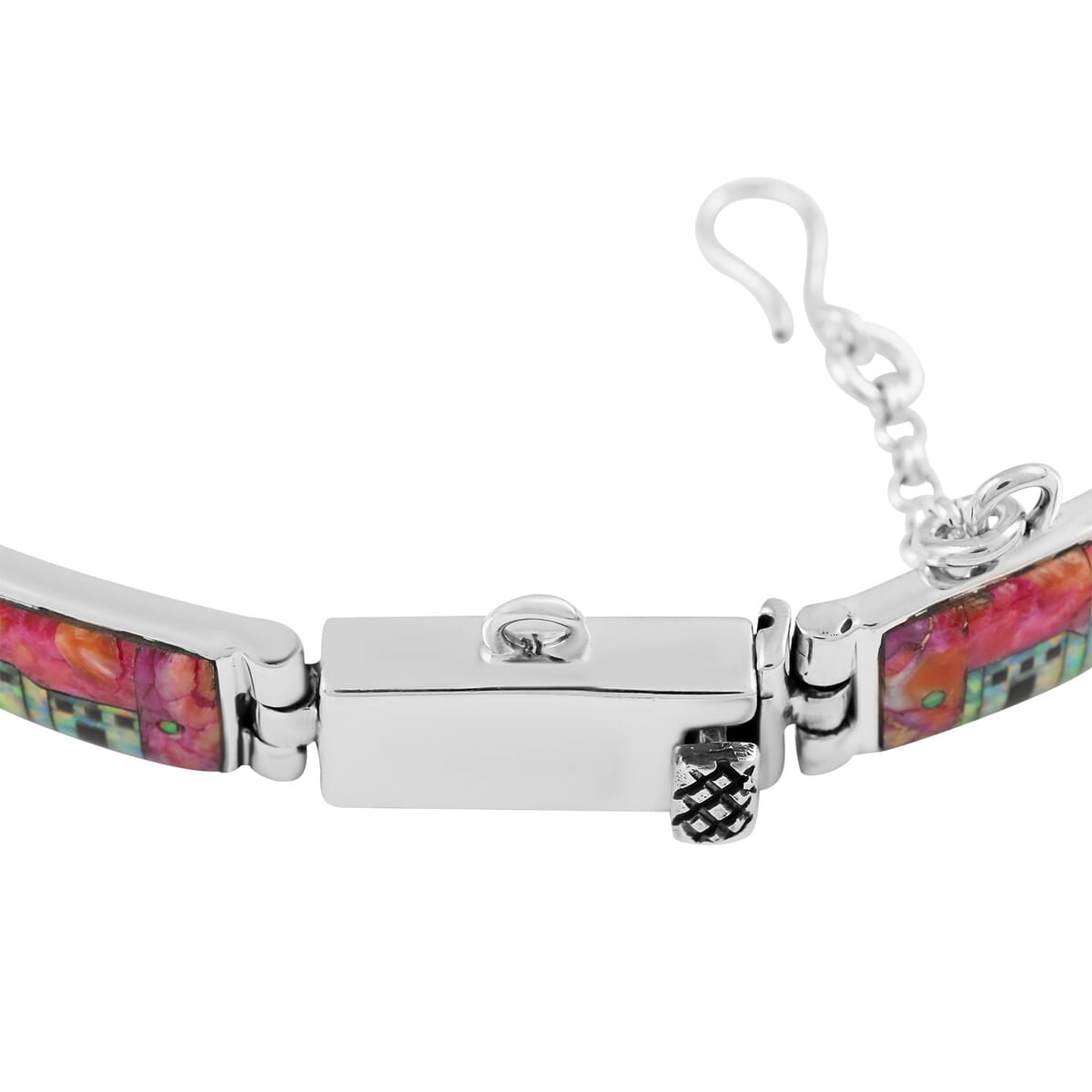 Santa Fe Style Lab Created Opal and Rainbow Multi Color Turquoise Bracelet in Sterling Silver (7.00 In) 35.20 ctw image number 3