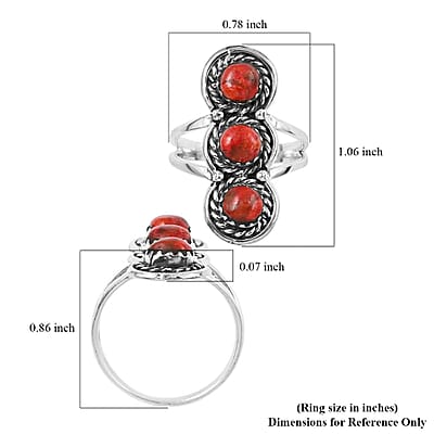 Santa Fe Style Plum Coral 3 Stone Ring in Sterling Silver (Size 7.0) 3.50 ctw