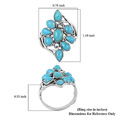 Santa Fe Style Kingman Turquoise Floral Ring in Sterling Silver (Size 7.0) 2.35 ctw