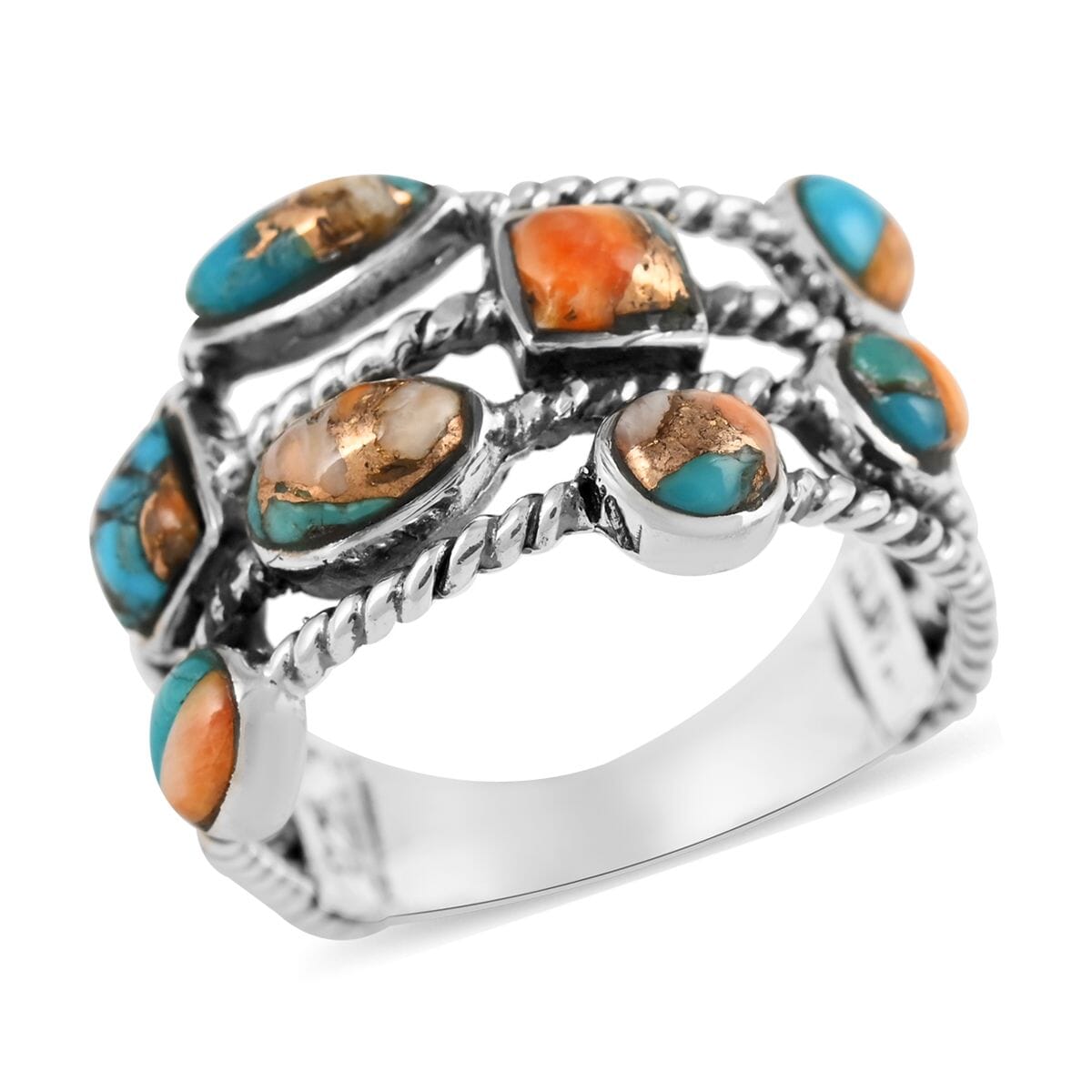 ANTA FE Style Spiny Turquoise Ring in Sterling Silver 2.10 ctw image number 0