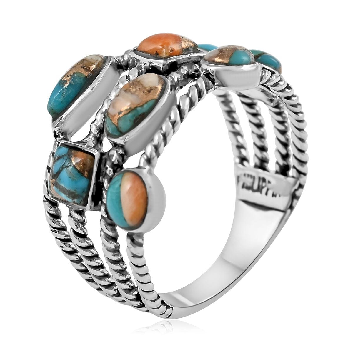 ANTA FE Style Spiny Turquoise Ring in Sterling Silver 2.10 ctw image number 3