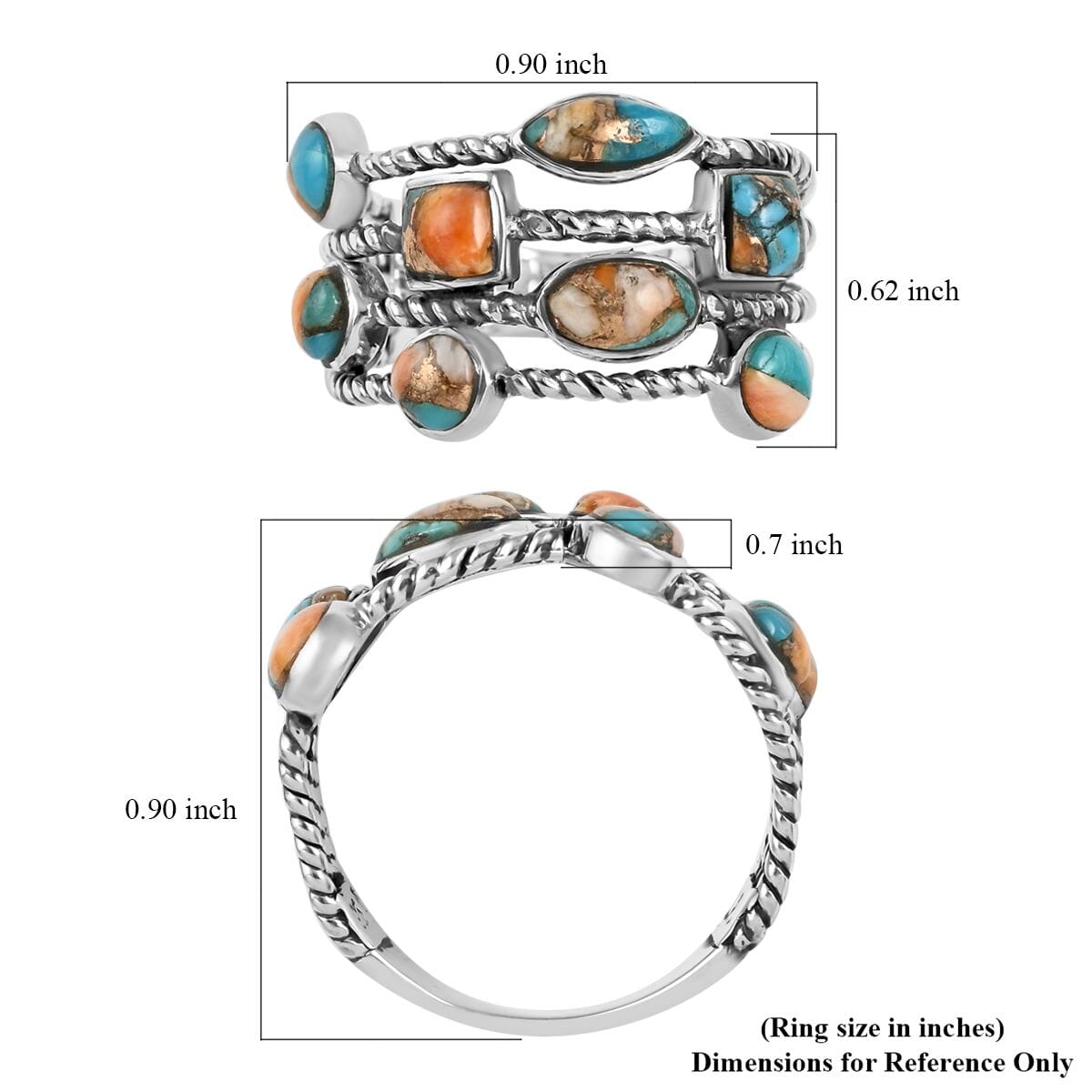 ANTA FE Style Spiny Turquoise Ring in Sterling Silver 2.10 ctw image number 4
