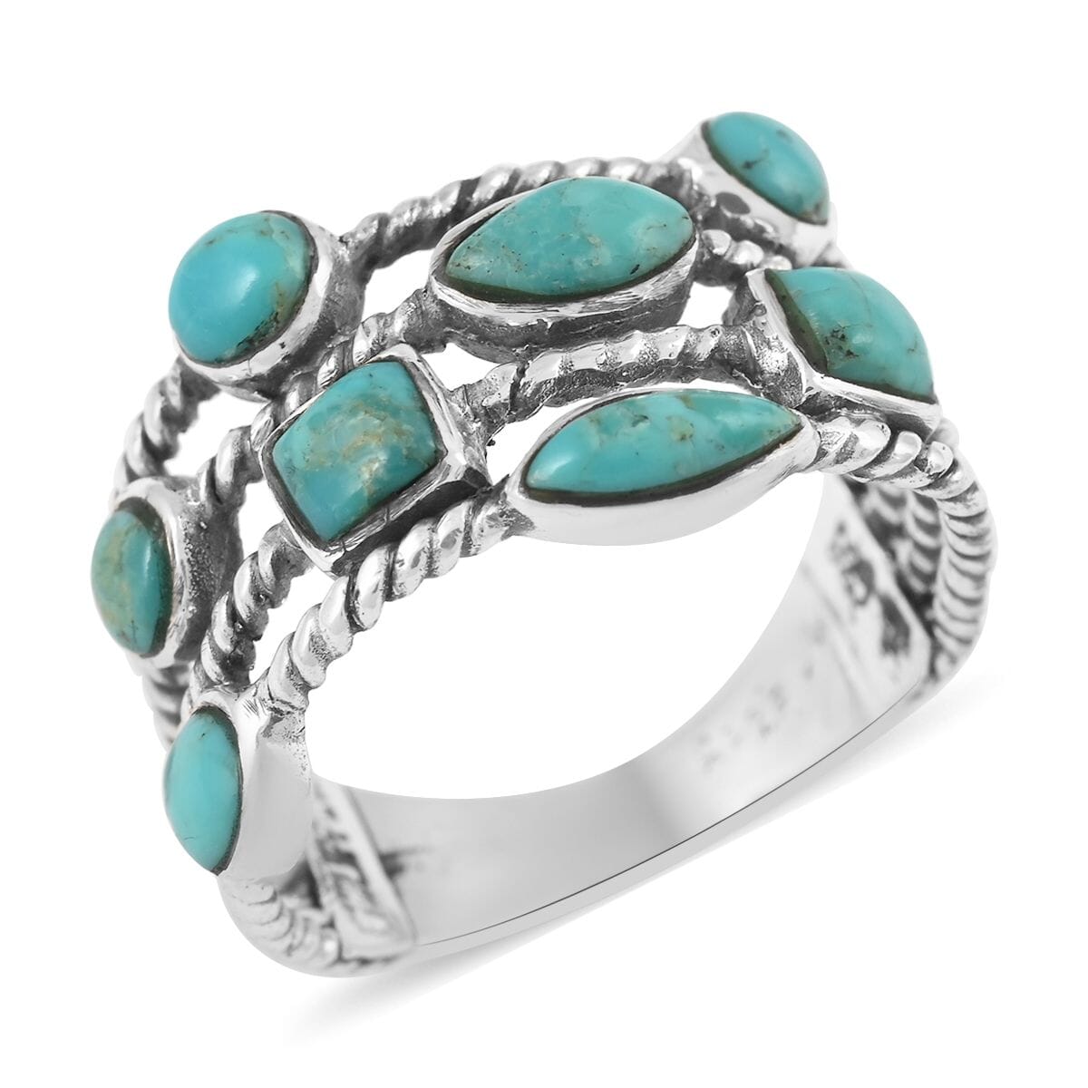 Santa Fe Style Kingman Turquoise Ring in Sterling Silver (Size 10.0) 2.10 ctw image number 0