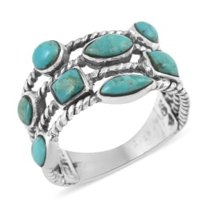 Santa Fe Style Kingman Turquoise Ring in Sterling Silver (Size 10.0) 2.10 ctw