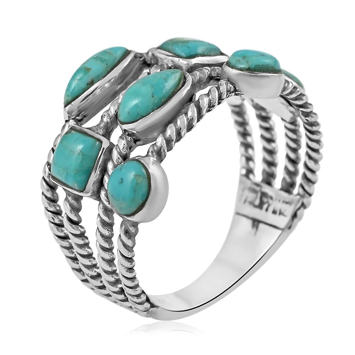 Santa Fe Style Kingman Turquoise Ring in Sterling Silver (Size 10.0) 2.10 ctw image number 3