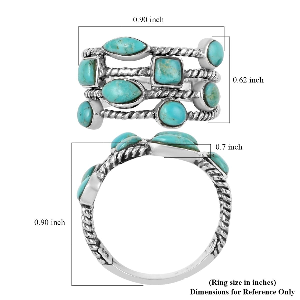 Santa Fe Style Kingman Turquoise Ring in Sterling Silver (Size 10.0) 2.10 ctw image number 4
