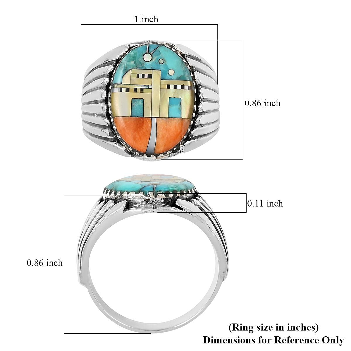 Santa Fe Style Kingman Turquoise and Lab Created Opal Men's Ring in Sterling Silver (Size 13.0) 3.75 ctw image number 4
