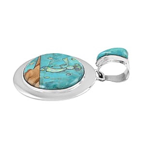 Santa Fe Style Kingman Turquoise and Lab Created Opal Kokopelli Pendant in Sterling Silver 4.25 ctw